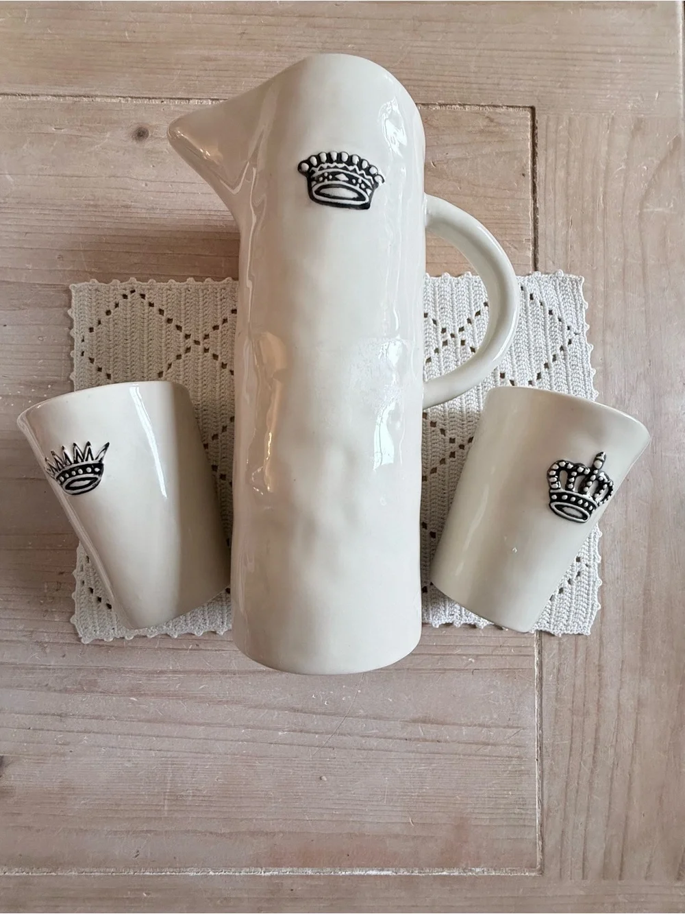 RARE Rae Dunn By Magenta Pitcher with 2 Tumblers; Have a Royal Day